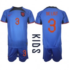 Nederland Matthijs de Ligt #3 Bortedraktsett Barn VM 2022 Kortermet (+ korte bukser)